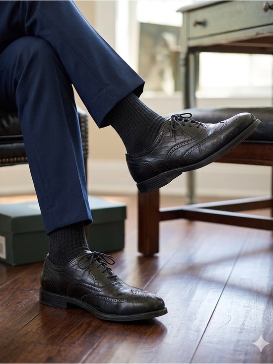 Nunn Bush Other - Nunn Bush Men’s Black Leather Croc Embossed Wingtip Oxford Dress Shoes Size 9 M